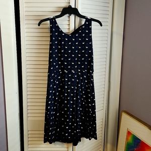 Navy printed Doe & Rae cotton skater dress - swans and hearts - Sz Large